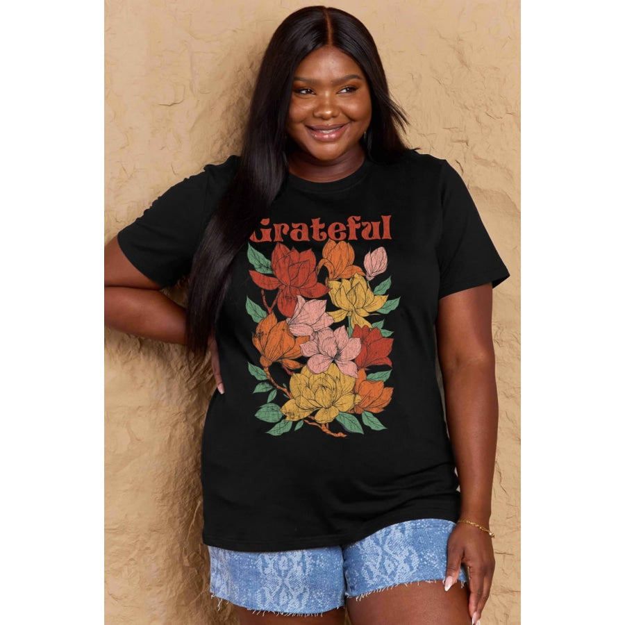 Simply Love Full Size GRATEFUL Flower Graphic Cotton T-Shirt