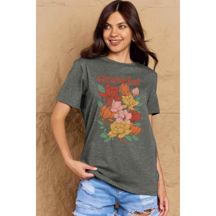 Simply Love Full Size GRATEFUL Flower Graphic Cotton T-Shirt