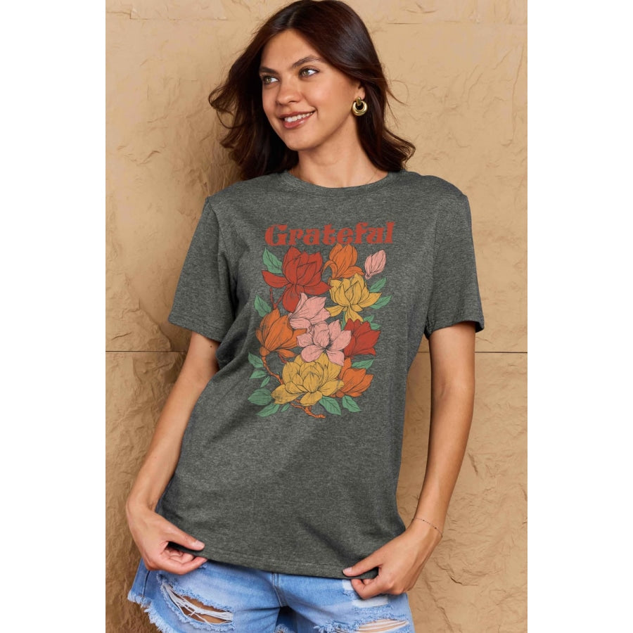 Simply Love Full Size GRATEFUL Flower Graphic Cotton T-Shirt