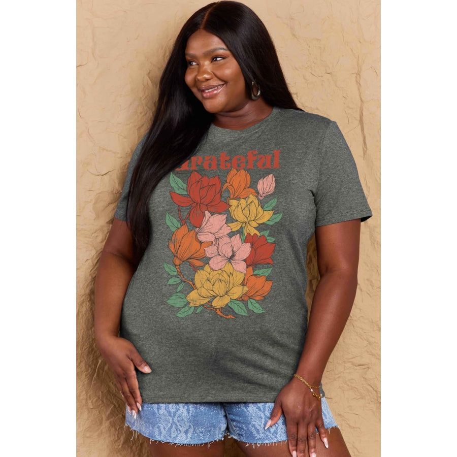 Simply Love Full Size GRATEFUL Flower Graphic Cotton T-Shirt