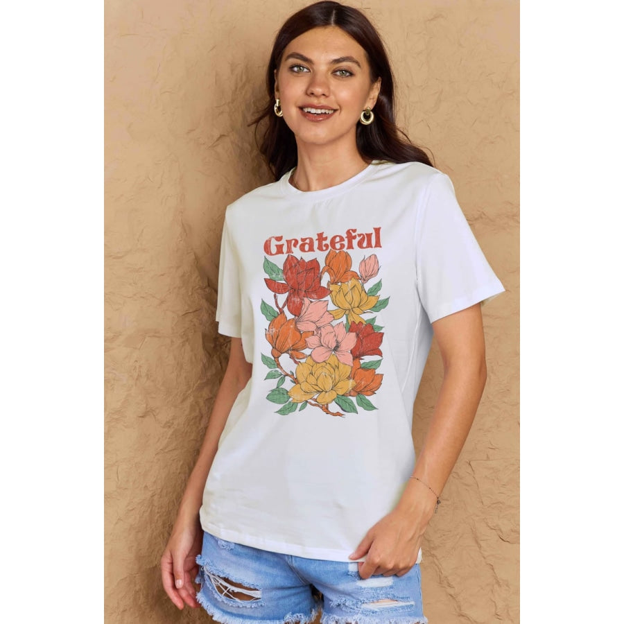 Simply Love Full Size GRATEFUL Flower Graphic Cotton T-Shirt