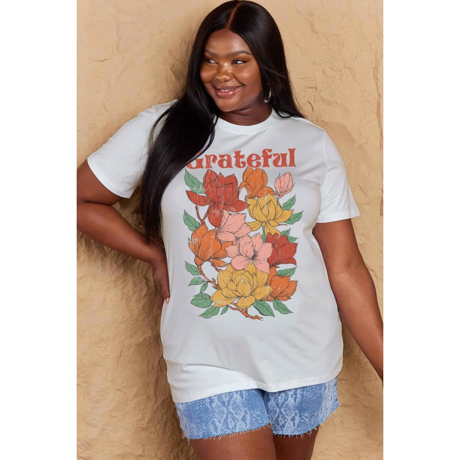 Simply Love Full Size GRATEFUL Flower Graphic Cotton T-Shirt