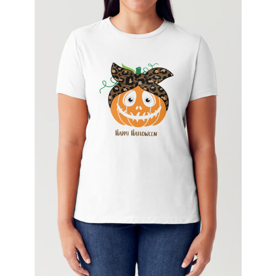 Simply Love Full Size HAPPY HALLOWEEN Pumpkin Graphic Short Sleeve Tubular T-Shirt White / S Apparel and Accessories