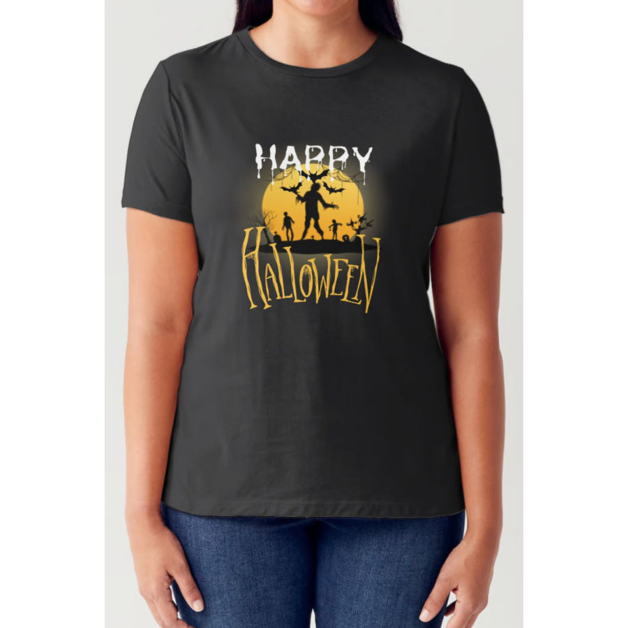 Simply Love Full Size HAPPY HALLOWEEN Short Sleeve Tubular T-Shirt Black / S Apparel and Accessories