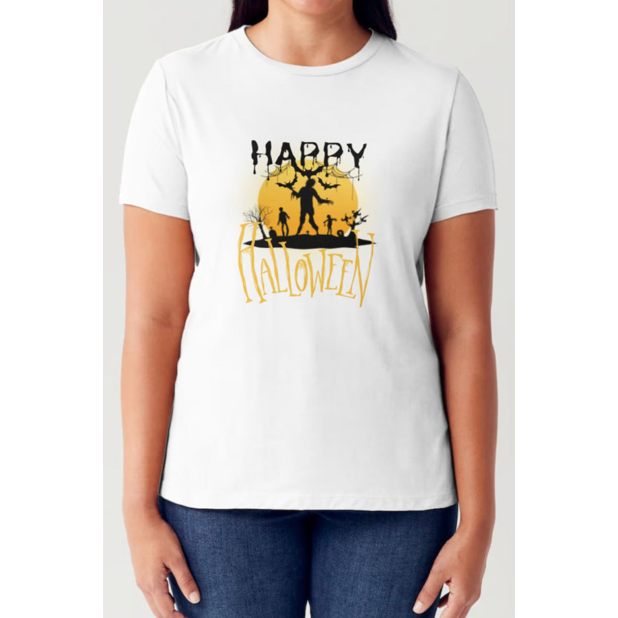 Simply Love Full Size HAPPY HALLOWEEN Short Sleeve Tubular T-Shirt White / S Apparel and Accessories