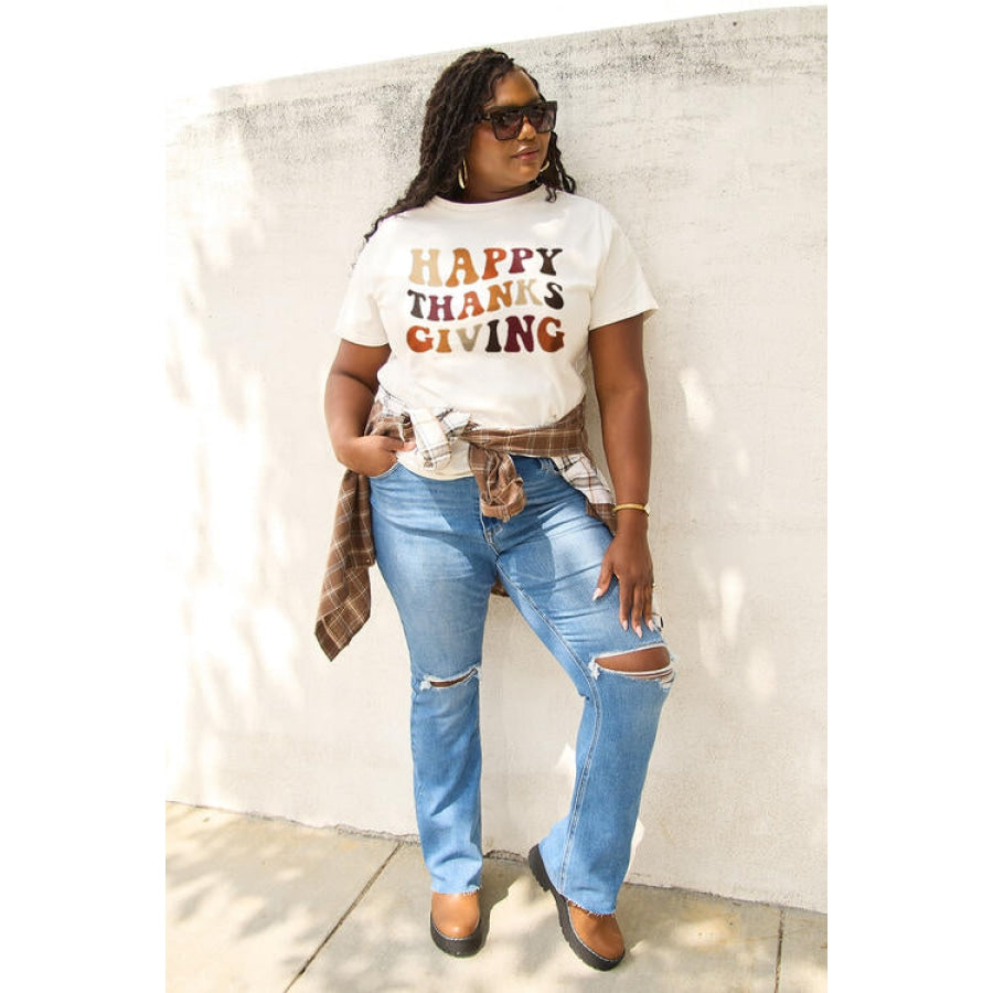 Simply Love Full Size HAPPY THANKS GIVING Short Sleeve T-Shirt