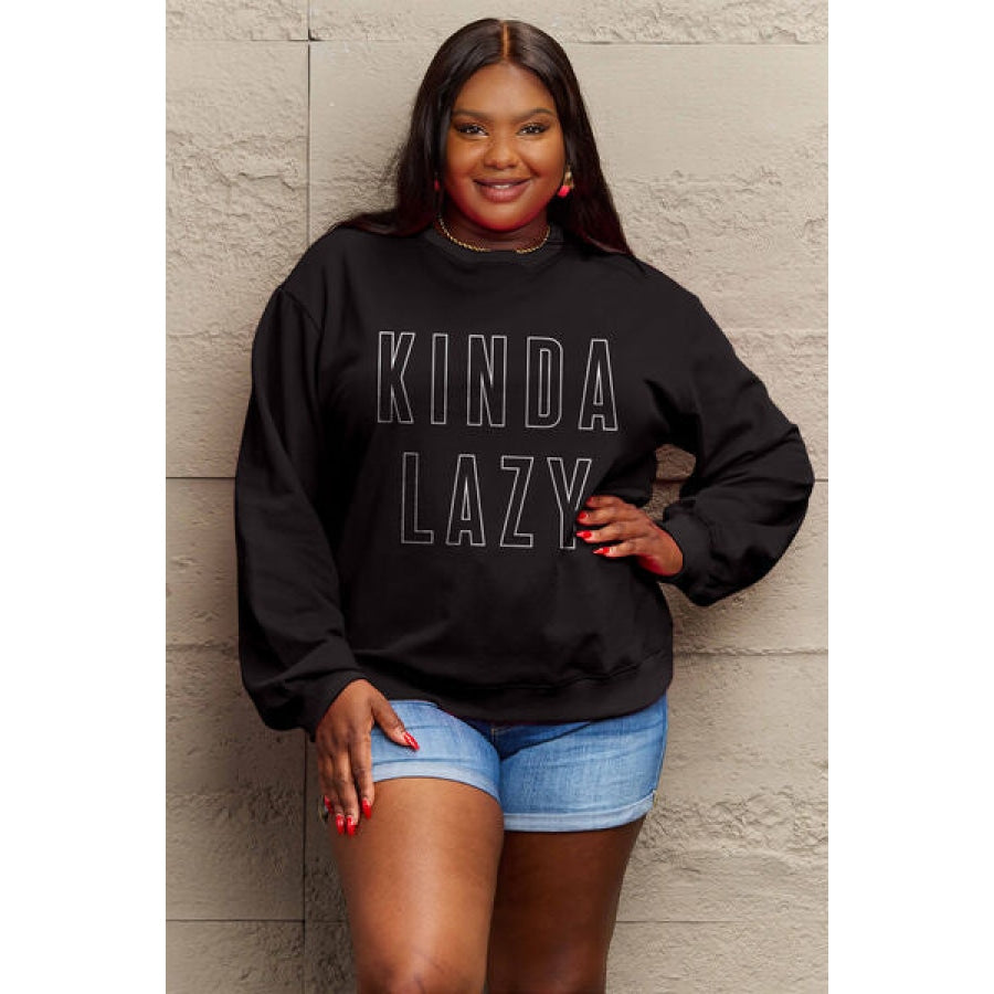 Simply Love Full Size KINDA LAZY Round Neck Sweatshirt Clothing