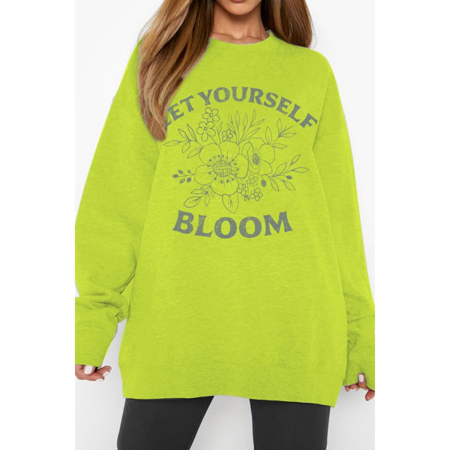 Simply Love Full Size LET YOURSELF BLOOM Graphic Sweatshirt Lime / S