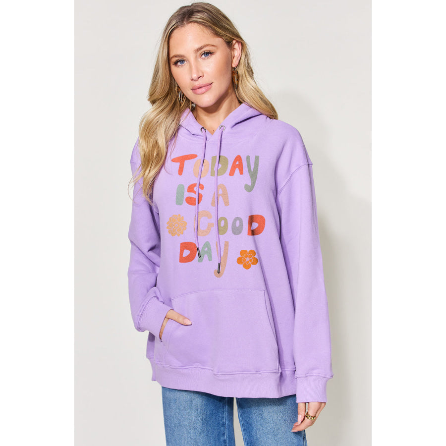 Simply Love Full Size Letter Graphic Long Sleeve Hoodie Lavender / S Apparel and Accessories