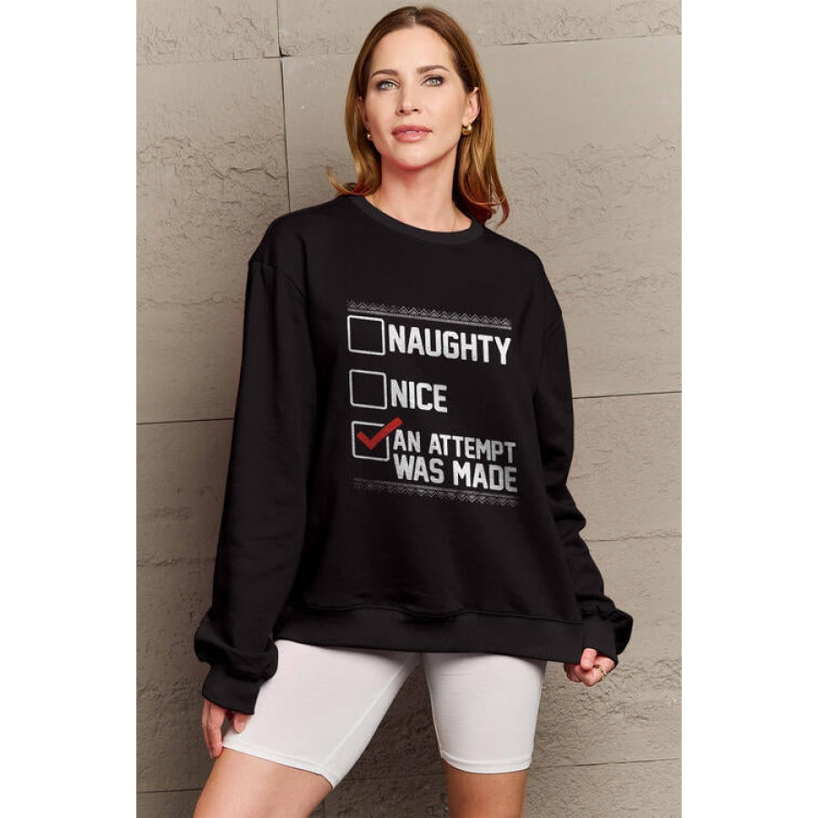 Simply Love Full Size Letter Graphic Long Sleeve Sweatshirt Black / S Clothing