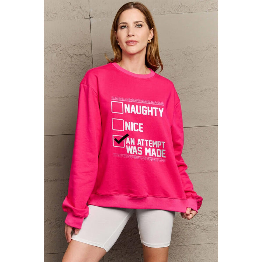 Simply Love Full Size Letter Graphic Long Sleeve Sweatshirt Deep Rose / S Clothing