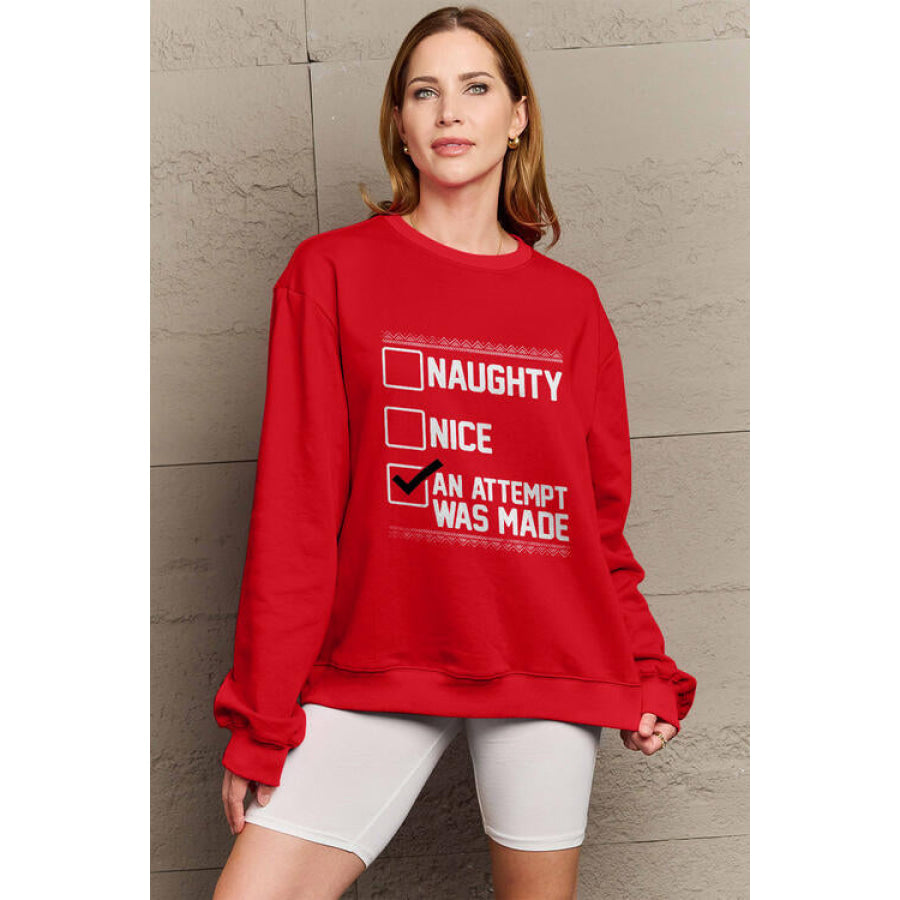 Simply Love Full Size Letter Graphic Long Sleeve Sweatshirt Scarlet / S Clothing