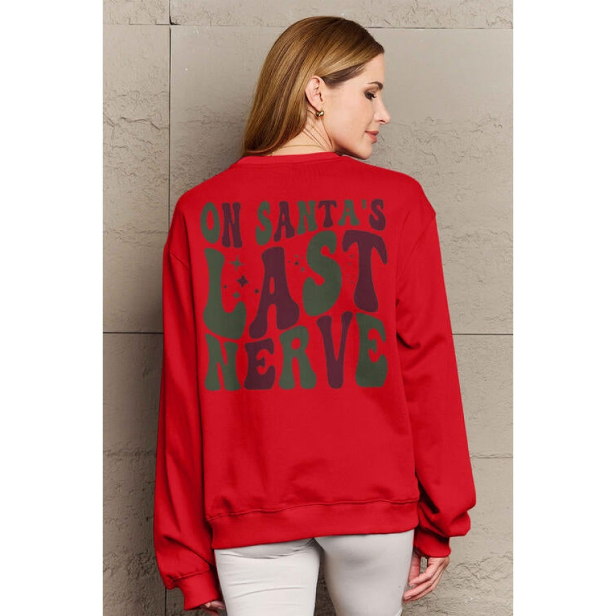 Simply Love Full Size Letter Graphic Long Sleeve Sweatshirt Scarlet / S Women’s Fashion Clothing