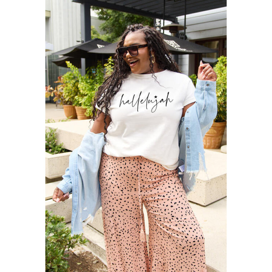 Simply Love Full Size Letter Graphic Short Sleeve T-Shirt White / S Women’s Fashion Clothing