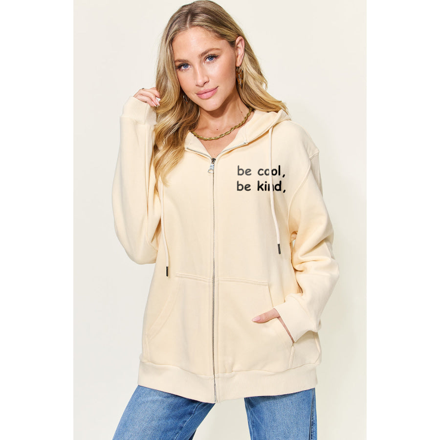 Simply Love Full Size Letter Graphic Zip Up Hoodie Sand / S Apparel and Accessories
