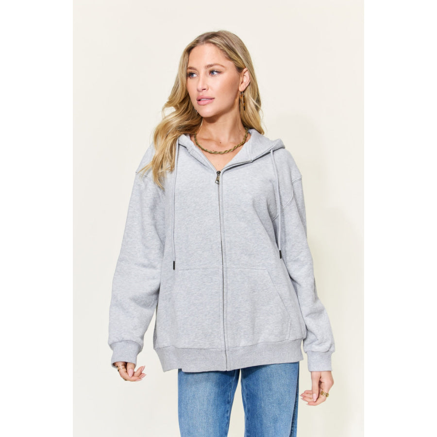 Simply Love Full Size Letter Graphic Zip - Up Hoodie with Pockets Cloudy Blue / S Apparel and Accessories