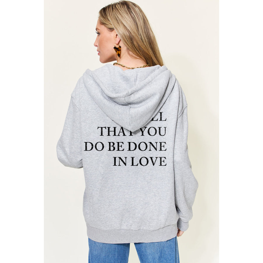 Simply Love Full Size Letter Graphic Zip - Up Hoodie with Pockets Cloudy Blue / S Apparel and Accessories