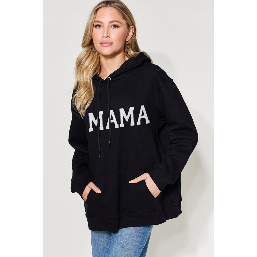 Simply Love Full Size MAMA Graphic Drawstring Long Sleeve Hoodie Black / S Apparel and Accessories