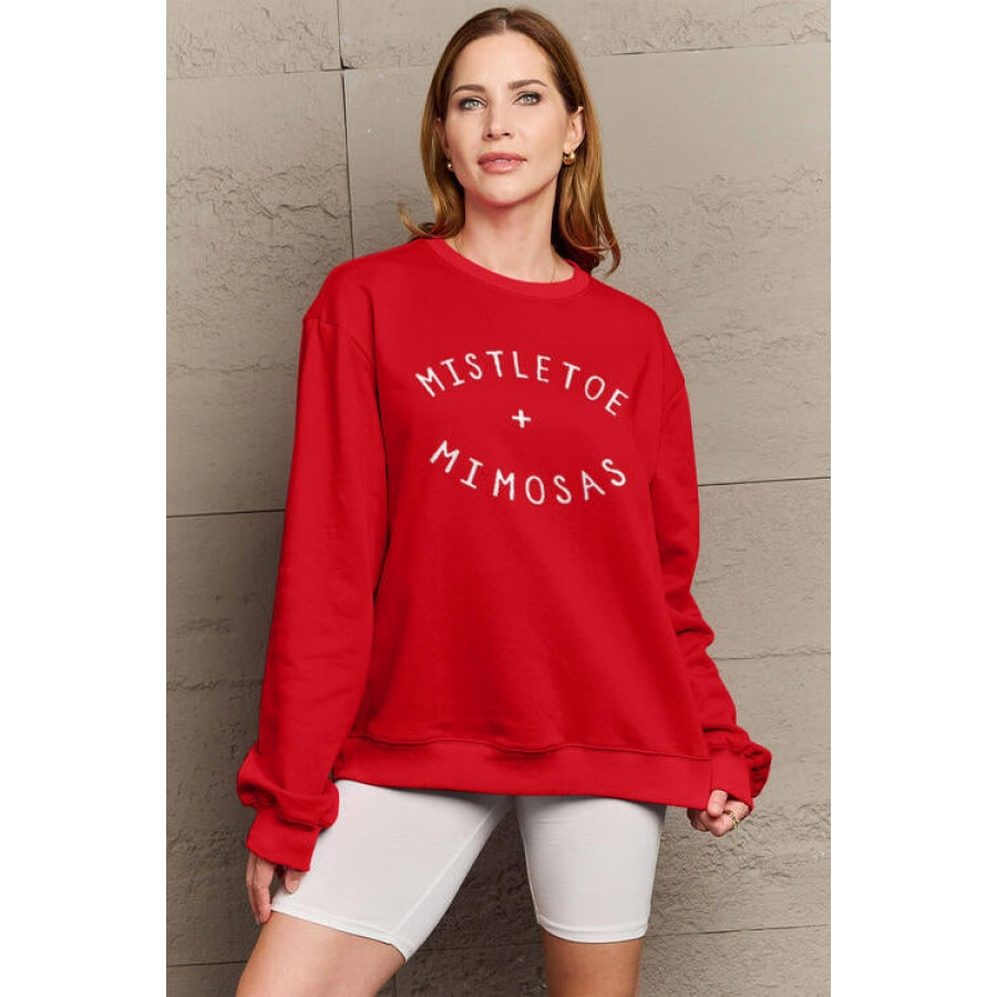 Simply Love Full Size MISTLETOE MIMOSAS Long Sleeve Sweatshirt Scarlet / S Clothing