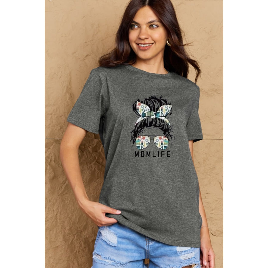 Simply Love Full Size MOM LIFE Graphic Cotton T-Shirt Charcoal / S