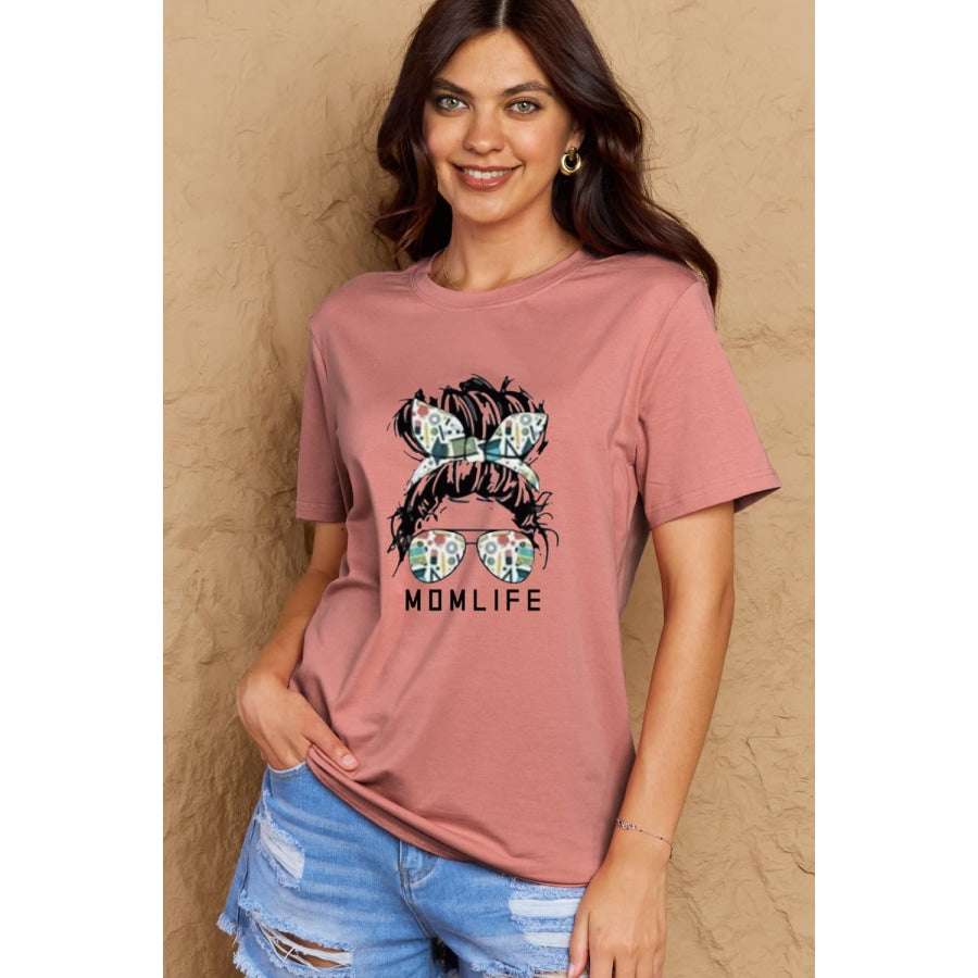 Simply Love Full Size MOM LIFE Graphic Cotton T-Shirt Dusty Pink / S