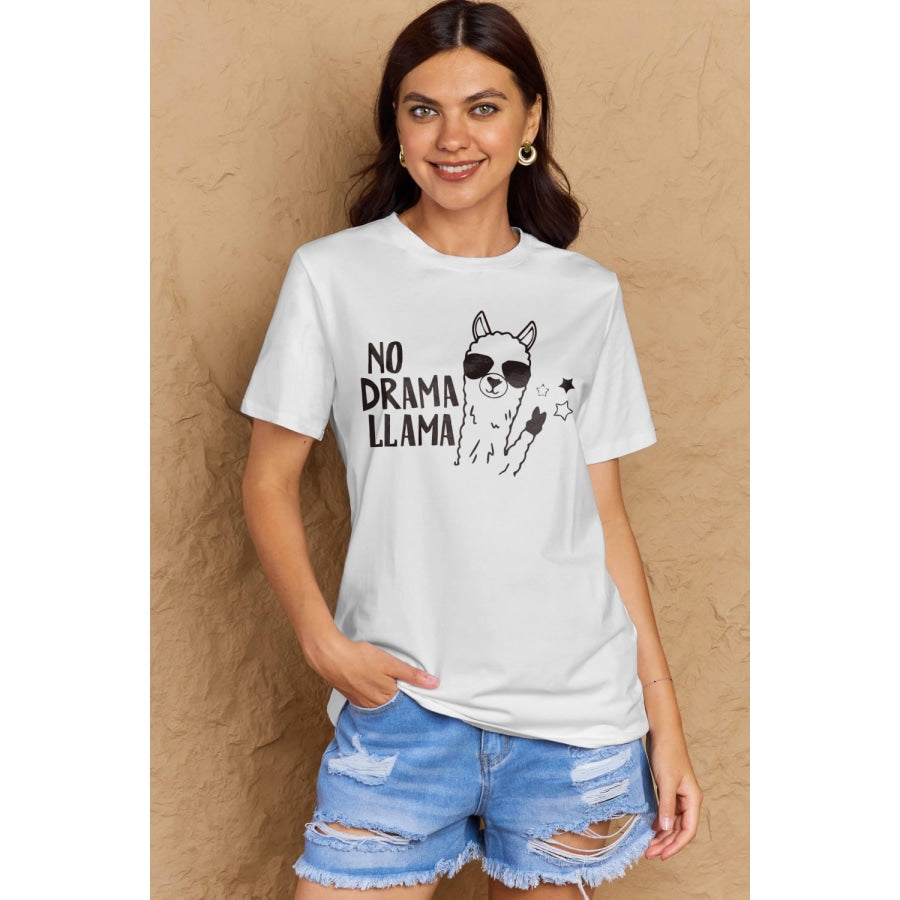 Simply Love Full Size NO DRAMA LLAMA Graphic Cotton Tee Bleach / S