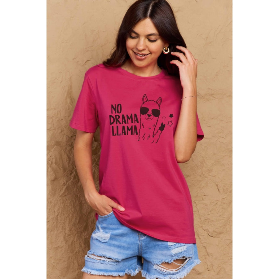 Simply Love Full Size NO DRAMA LLAMA Graphic Cotton Tee Hot Pink / S