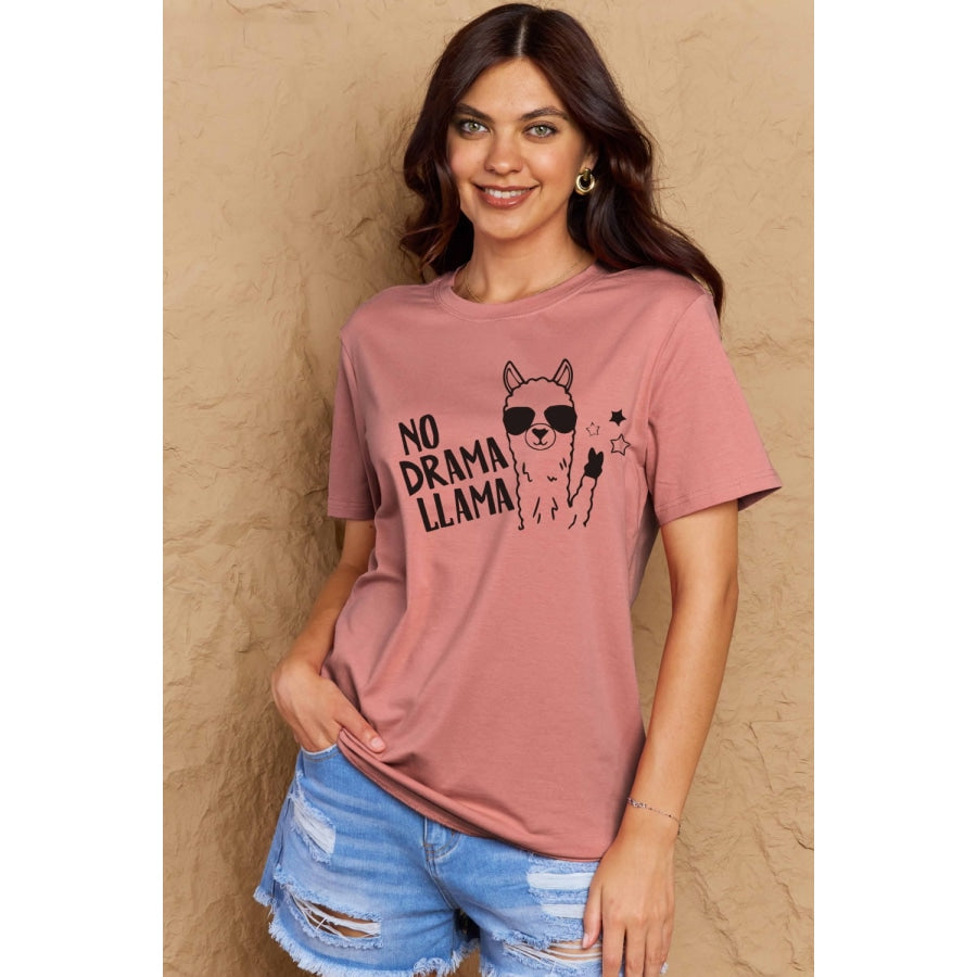 Simply Love Full Size NO DRAMA LLAMA Graphic Cotton Tee Light Mauve / S