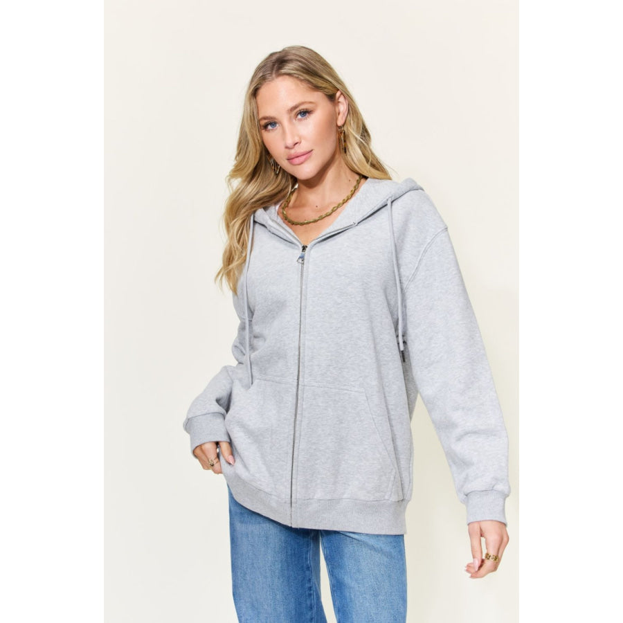 Simply Love Full Size NOT IN THE MOOD Graphic Zip - Up Hoodie with Pockets Light Gray / S Apparel and Accessories