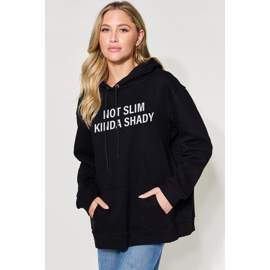 Simply Love Full Size NOT SLIM KINDA SHADY Long Sleeve Hoodie Black / S Apparel and Accessories