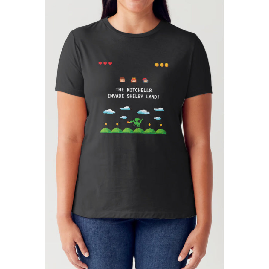 Simply Love Full Size Pixel Game Graphic Round Neck Short Sleeve T-Shirt Black / S Apparel and Accessories