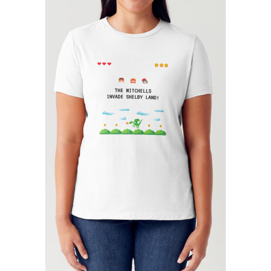 Simply Love Full Size Pixel Game Graphic Round Neck Short Sleeve T-Shirt White / S Apparel and Accessories