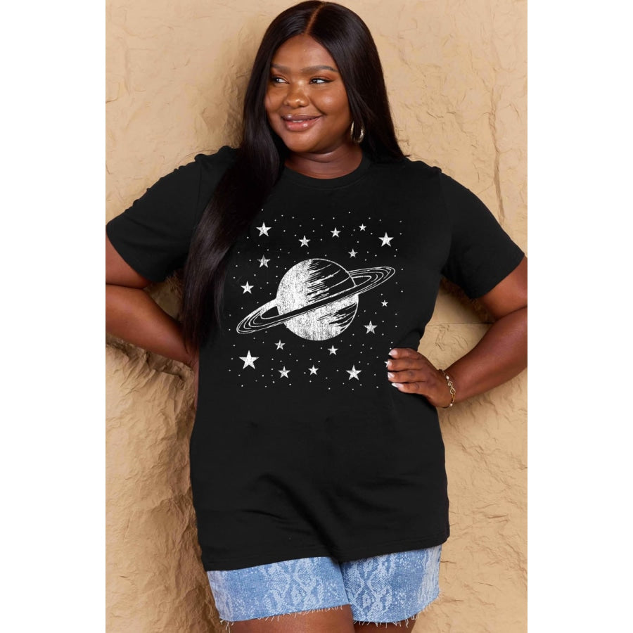 Simply Love Full Size Planet Graphic Cotton T-Shirt Black / S