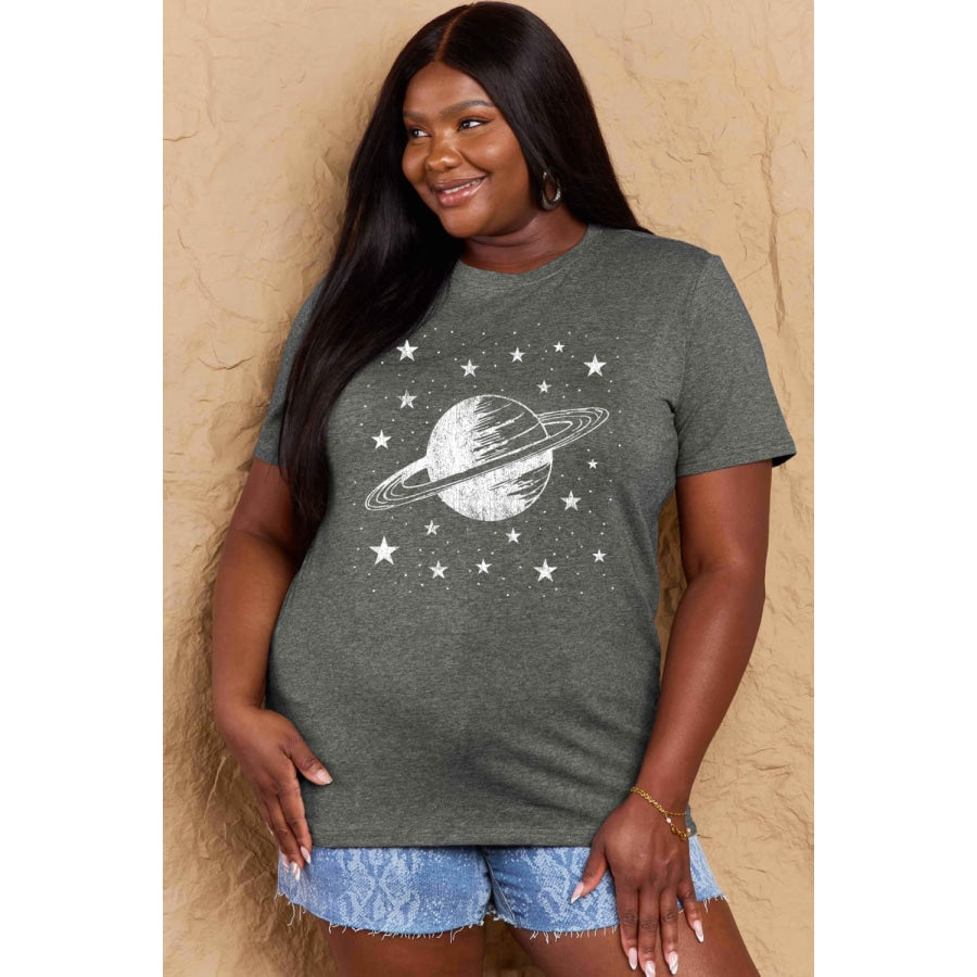 Simply Love Full Size Planet Graphic Cotton T-Shirt Charcoal / S