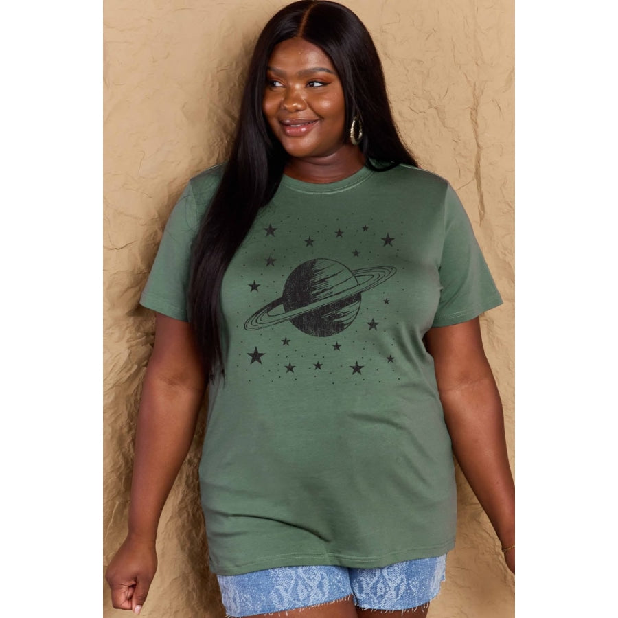 Simply Love Full Size Planet Graphic Cotton T-Shirt Green / S