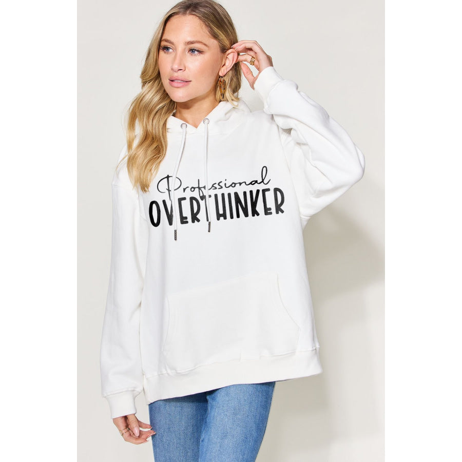 Simply Love Full Size PROFESSIONAL OVERTHINKER Graphic Drawstring Long Sleeve Hoodie White / S Apparel and Accessories