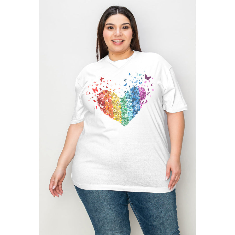 Simply Love Full Size Rainbow Heart Graphic T-Shirt White / XS Apparel and Accessories