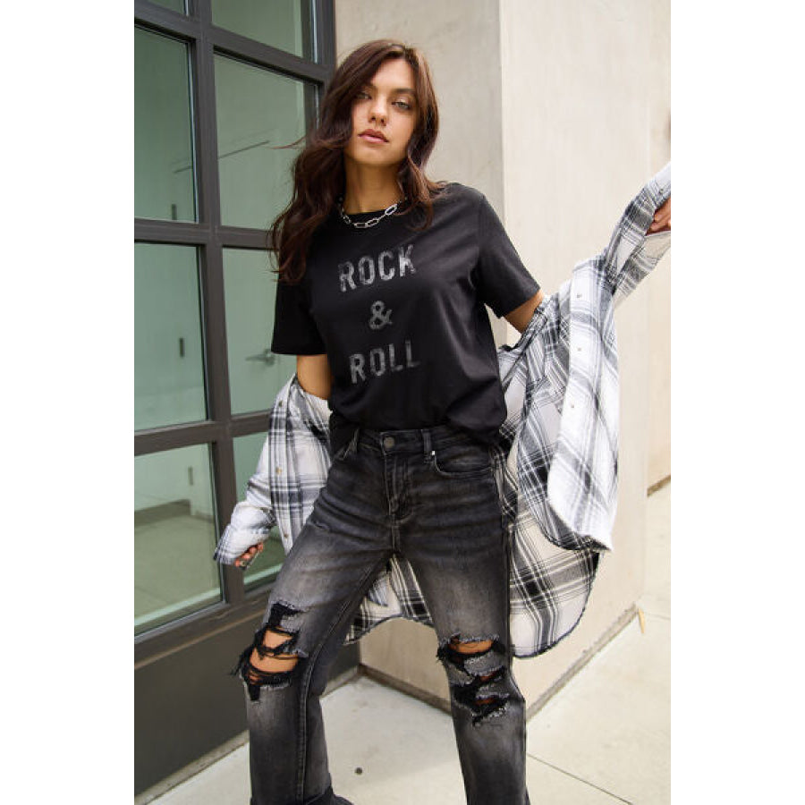 Simply Love Full Size ROCK & ROLL Short Sleeve T-Shirt Black / S Apparel and Accessories