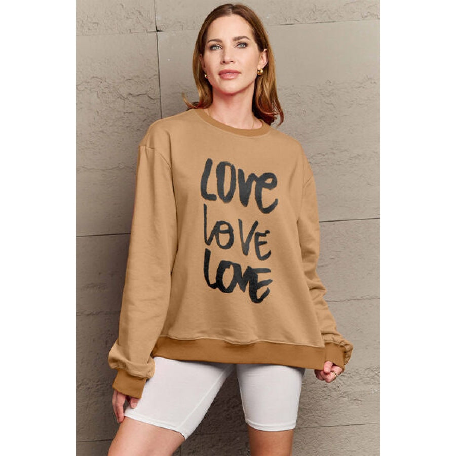 Simply Love Full Size LOVE Round Neck Sweatshirt Camel / S Clothing