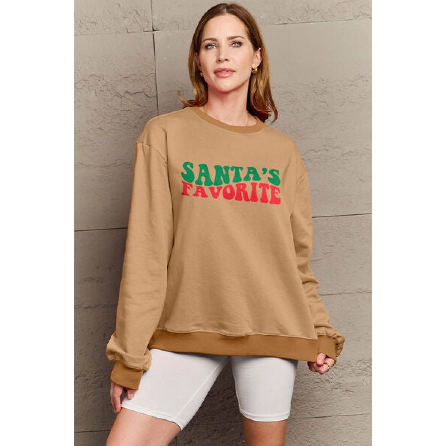 Simply Love Full Size SANTA’S FAVORITE Round Neck Sweatshirt Clothing