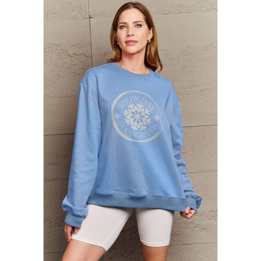 Simply Love Full Size SNOW DAY SUPPORTER Round Neck Sweatshirt Misty Blue / S Apparel and Accessories