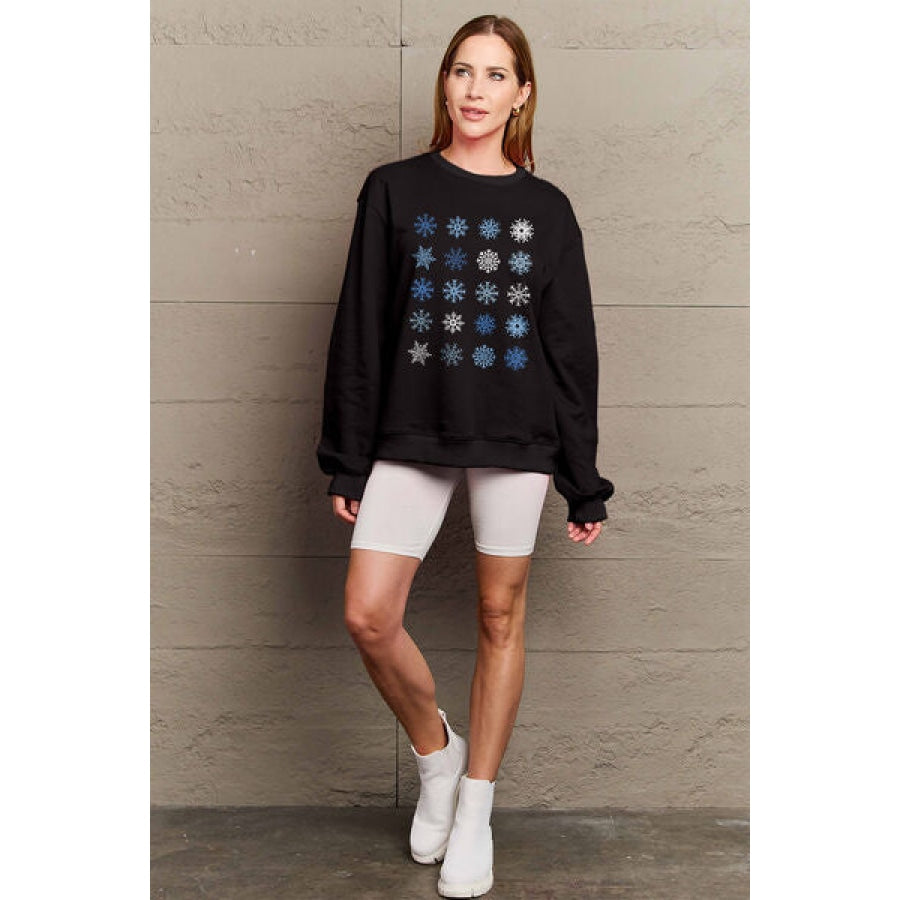 Simply Love Full Size Snowflakes Round Neck Sweatshirt Apparel and Accessories