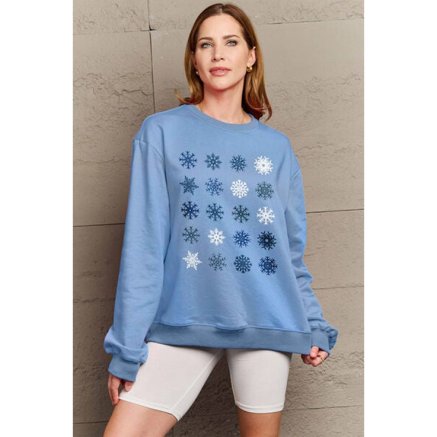 Simply Love Full Size Snowflakes Round Neck Sweatshirt Misty Blue / S Apparel and Accessories