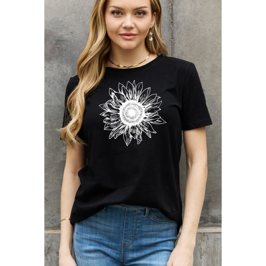 Simply Love Full Size Sunflower Graphic Cotton Tee Black / S