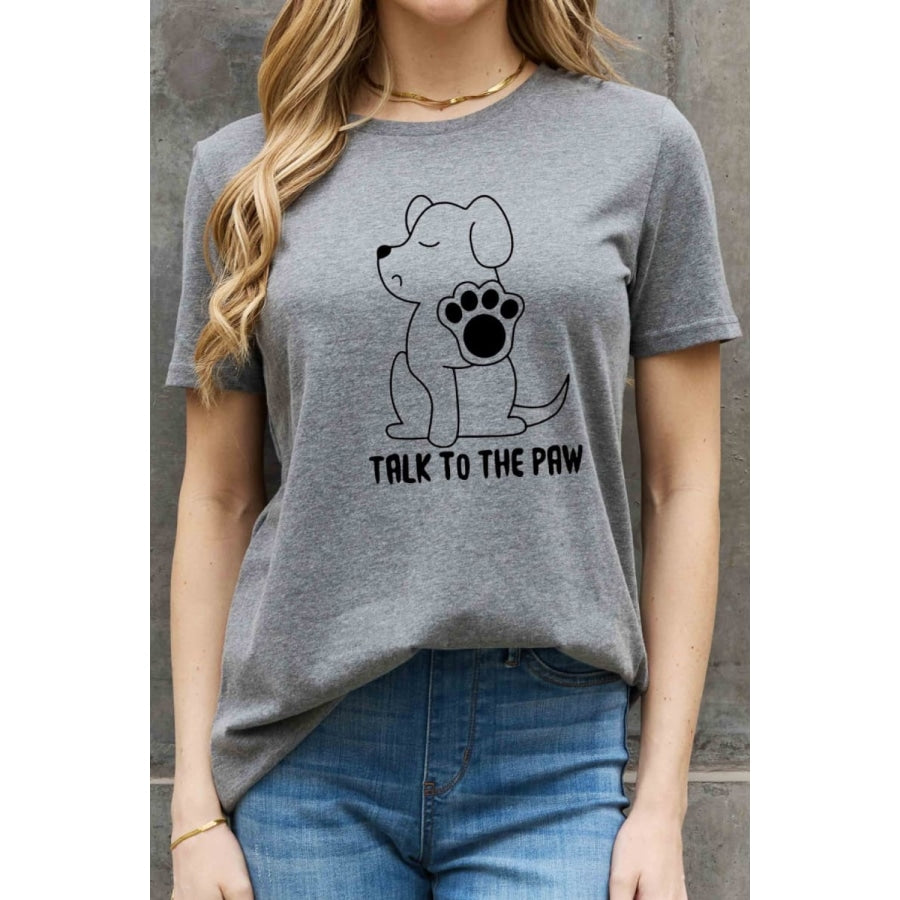 Simply Love Full Size TALK TO THE PAW Graphic Cotton Tee Mid Gray / S