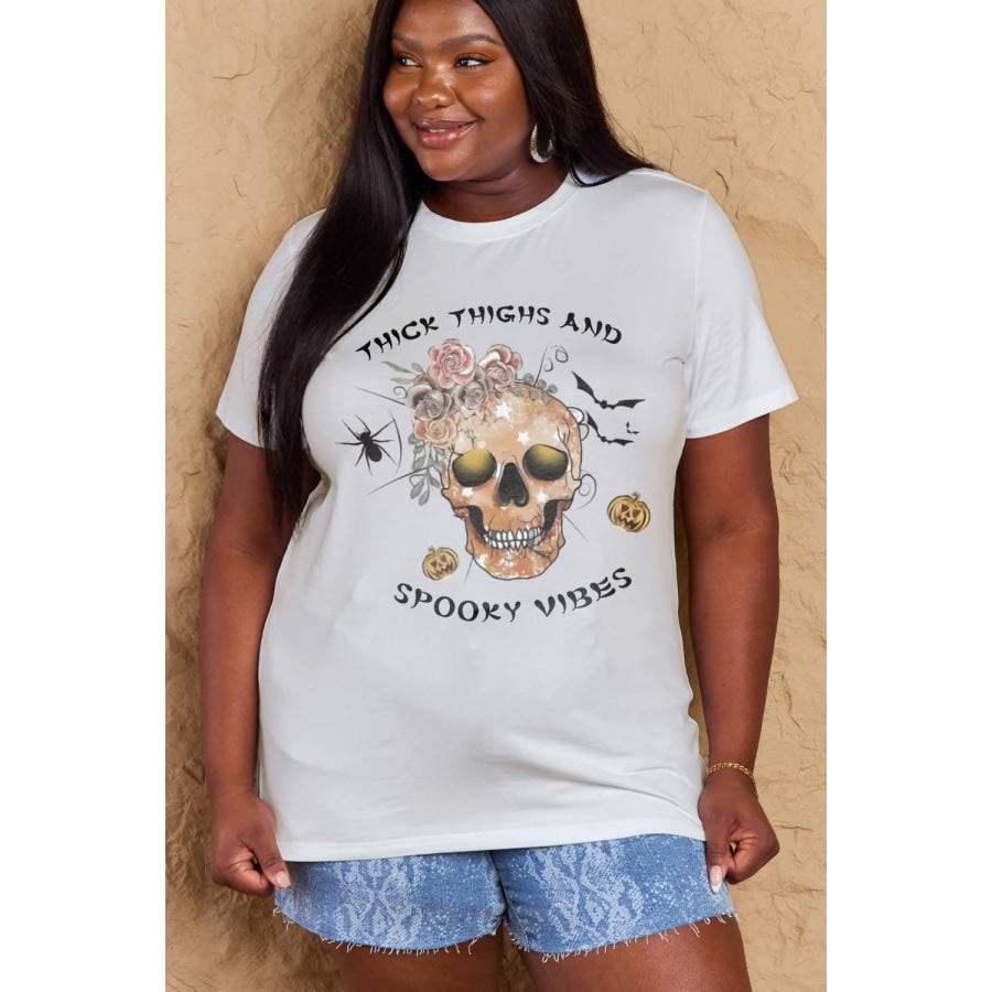 Simply Love Full Size THICK THIGHS AND SPOOKY VIBES Graphic Cotton T-Shirt Bleach / S