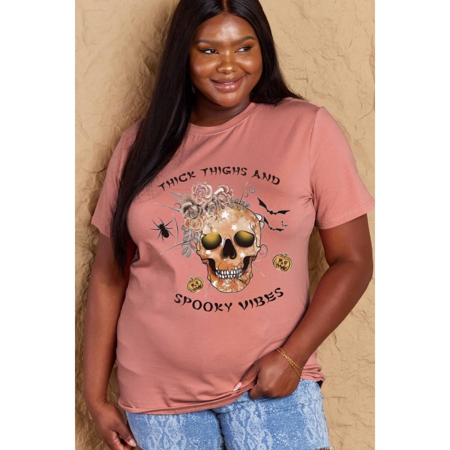 Simply Love Full Size THICK THIGHS AND SPOOKY VIBES Graphic Cotton T-Shirt Dusty Pink / S