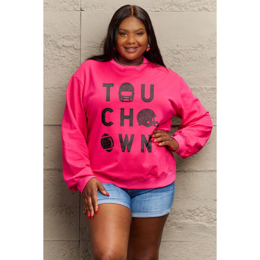 Simply Love Full Size TOUCHDOWN Long Sleeve Sweatshirt Deep Rose / S