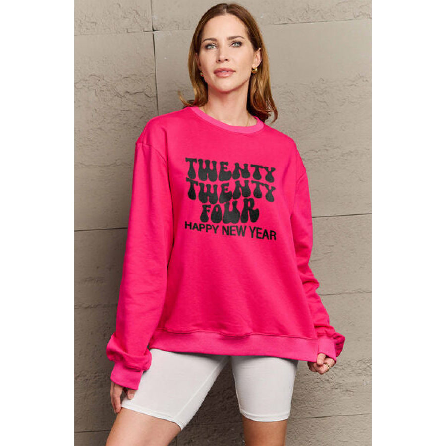 Simply Love Full Size TWENTY TWENTY FOUR HAPPY NEW YEAR Dropped Shoulder Sweatshirt Deep Rose / S Clothing