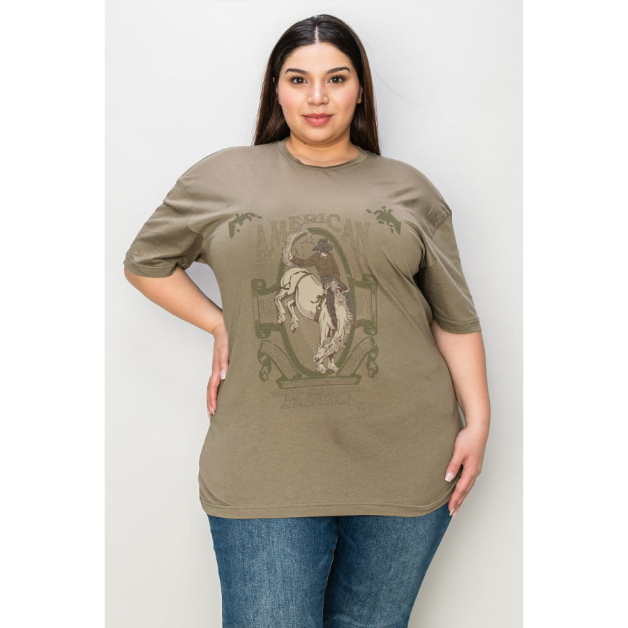 Simply Love Full Size Vintage American Cowboy Graphic T-Shirt Olive Green / XS Apparel and Accessories